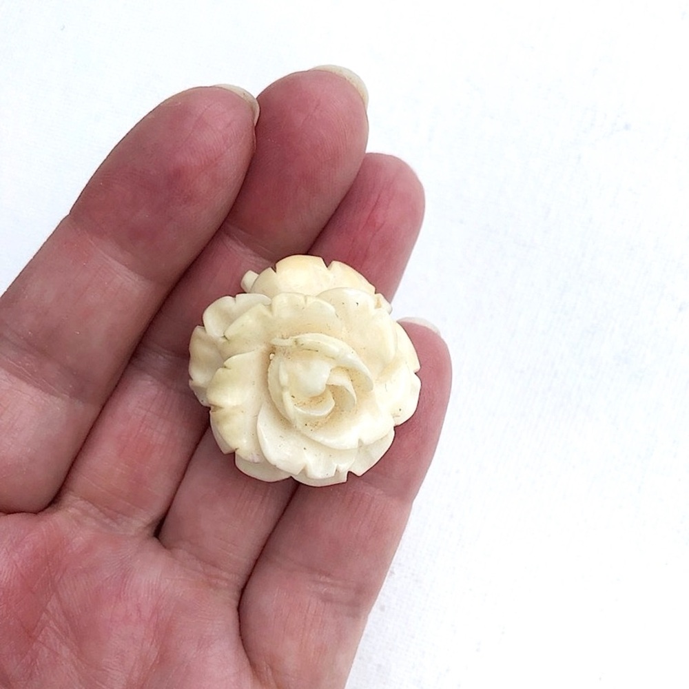 Old Pre-ban Ivory Danish Hand Carved Rose Brooch